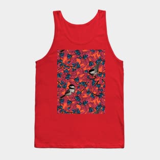 Chickadee birds on blueberry branches in red Tank Top